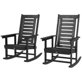 Outsunny 2 Pieces Outdoor Rocking Chairs, HDPE Patio Rockers with 28" High Back, Wide Armrests for Porch Backyard, Black