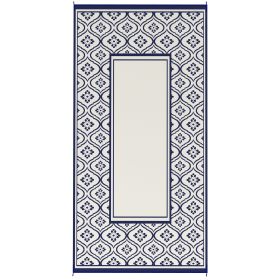 Outsunny Reversible Outdoor Rug, Waterproof Plastic Straw with Carry Bag, 9' x 18', Blue & White Gourd Border