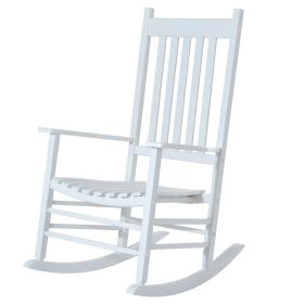 Outsunny Wooden Outdoor Rocking Chair with Armrests, High Back for Garden, Patio, Balcony, Porch, White