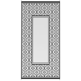 Outsunny Reversible Outdoor Rug, Waterproof Plastic Straw with Carry Bag, 9' x 18', Black & White Gourd Border