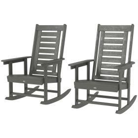 Outsunny 2 Pieces Outdoor Rocking Chairs, HDPE Patio Rockers with 28" High Back, Wide Armrests for Porch Backyard, Dark Gray