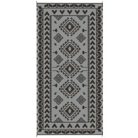 Outsunny Reversible Outdoor Rug, Waterproof Plastic Straw with Carry Bag, 9' x 18', Black & Gray Rhombus Patchwork