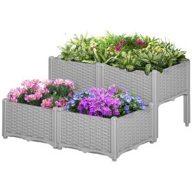 Outsunny 4-Piece Raised Garden Planter Gray with Legs Self-Watering for Outdoor Flowers Herbs Vegetables