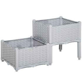 Outsunny Raised Garden Bed 2-Piece Gray with Legs Self-Watering for Growing Herbs Vegetables