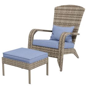 Outsunny Resin Adirondack Lounger with Ottoman: Comfort Design, Detachable Cushions, & Broad Armrests for Outdoor Relaxation|