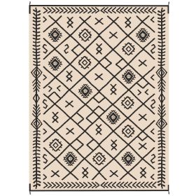 Outsunny Reversible Outdoor Rug, Waterproof Plastic Straw with Carry Bag, 9' x 12', Black & Beige Rhombus