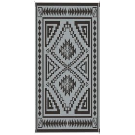 Outsunny Reversible Outdoor Rug, Waterproof Plastic Straw with Carry Bag, 9' x 18', Black & Gray Square Patchwork