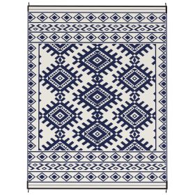 Outsunny Reversible Outdoor Rug, Waterproof Plastic Straw with Carry Bag, 9' x 12', Blue & White Rhombus Border