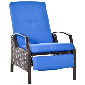 Outsunny Rattan Adjustable Recliner Chair with Hand-Woven All-Weather Wicker for Patio, Outdoor, Garden, Poolside, Blue
