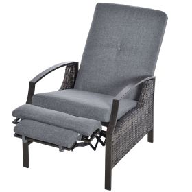 Outsunny Rattan Adjustable Recliner Chair with Cushion Grey for Outdoor Relaxation