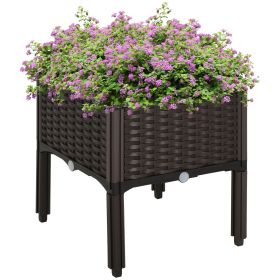 Outsunny Elevated Garden Bed, Brown Plastic 15x15, Self-Watering with Drainage DIY Kit