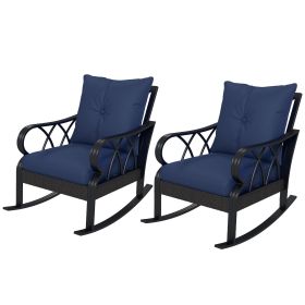 Outsunny Wicker Rocking Chairs: Outdoor Rattan Porch Rockers with Cushions & Aluminum Frame, Blue