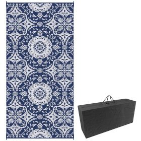 Outsunny RV Patio Carpet 9 x 18 ft Outdoor Mat with Bag Blue White Design