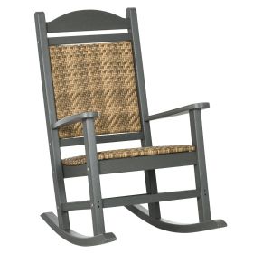 Outsunny Outdoor Rocking Chairs, Porch Rocker w/ Soft Padded Seat and Backrest, Fade-Resistant HDPE Frame Rocker Chair with PE Rattan