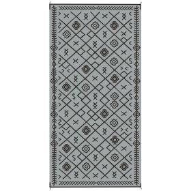 Outsunny Reversible Outdoor Rug, Waterproof Plastic Straw with Carry Bag, 9' x 18', Black & Gray Rhombus