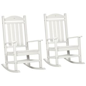 Outsunny 2PCs Outdoor Rocking Chair White with Armrests Fade-Resistant Waterproof HDPE for Indoor & Outdoor Relaxation