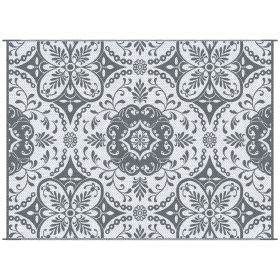 Outsunny 9' x 12' RV Outdoor Rugs / RV Outdoor Carpet with Carrying Bag, Gray & White Floral