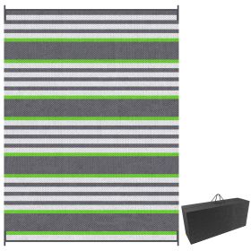 Outsunny 9' x 12' RV Outdoor Rugs, Green & Gray Striped Carpet with Carrying Bag for Camping