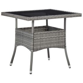Patio Dining Table Gray Poly Rattan and Glass