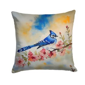 Blue Jay Throw Pillow Machine Washable, Indoor Outdoor Decorative Pillow for Couch, Bed or Patio, 14Hx14W