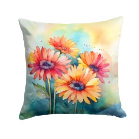 Gerbera Daisies in Watercolor Throw Pillow Machine Washable, Indoor Outdoor Decorative Pillow for Couch, Bed or Patio, 14Hx14W