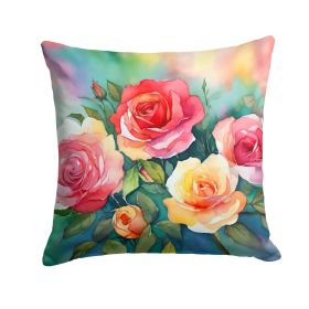 Oklahoma Roses in Watercolor Throw Pillow Machine Washable, Indoor Outdoor Decorative Pillow for Couch, Bed or Patio, 14Hx14W