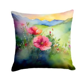 North Dakota Wild Prairie Roses in Watercolor Throw Pillow Machine Washable, Indoor Outdoor Decorative Pillow for Couch, Bed or Patio, 14Hx14W