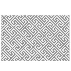 Reversible Outdoor RV Rug, Patio Floor Mat, 5' x 8' Plastic Straw Rug for Backyard, Deck, Beach, Camping, Grey & White