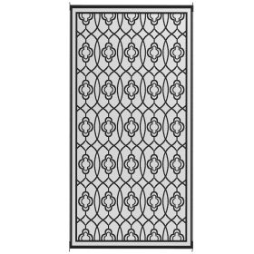 Outsunny Reversible Outdoor Rug, Waterproof Plastic Straw with Carry Bag, 9' x 18', Black & Gray Lantern (Color: Black)