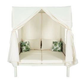 Outdoor Patio Sunbed with Curtains, High Comfort, Suitable for Multiple Scenarios (Color: Beige)