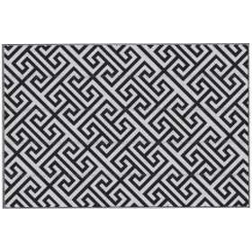 Reversible Outdoor RV Rug, Patio Floor Mat, 6' x 9' Plastic Straw Rug for Backyard, Deck, Beach, Camping, Black & White (Color: Black, White)
